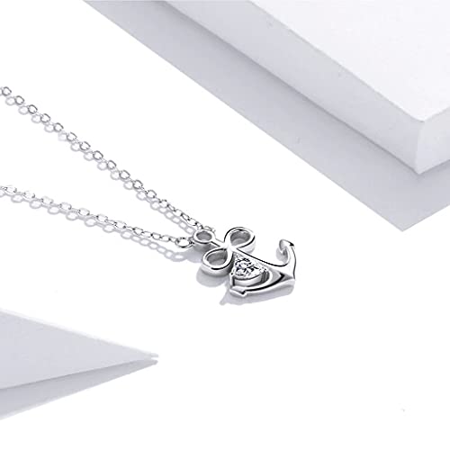 PAHALA 925 Sterling Silver Loyal Love Crystals Anchor Necklace Pendant Wedding Necklace