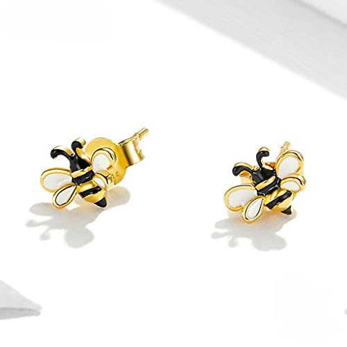 PAHALA 925 Sterling Silver Cute Yellow Enamel Bee Stud Earrings