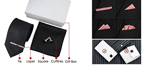 PAHALA Mens Fashion Necktie Cufflinks Tie Bar Pocket Square Set Box
