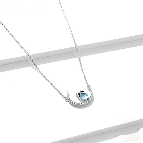 PAHALA 925 Sterling Silver Summer Night Moon Owl Crystal Pendant Wedding Necklace