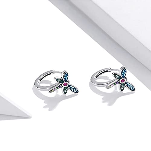 PAHALA 925 Sterling Silver Cute Authentic Retro Dragonfly Crystals Stud Earrings