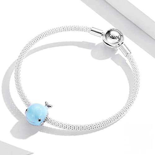 PAHALA 925 Strling Silver Blue Enamel Whale Beads Ocean Animal Charm Bead