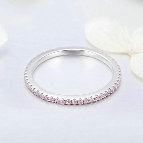 PAHALA 925 Sterling Silver Circle with Pink Crystals Cubic Zirconia Vintage Wedding Engagement Band Ring