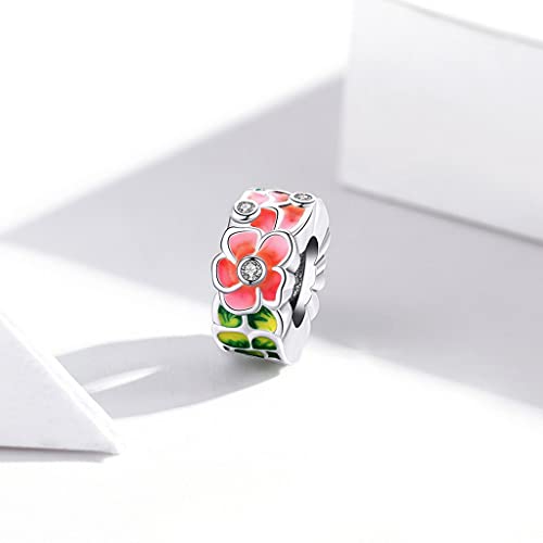 PAHALA 925 Sterling Silver Colorful Birds Flowers Leaves CZ Pendant Spring Charm Bead