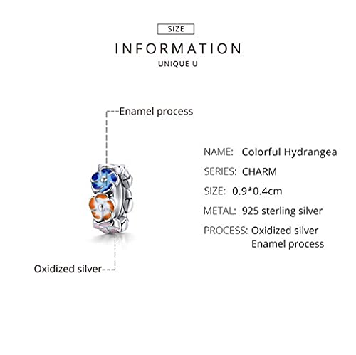 PAHALA 925 Sterling Silver Colorful Hydrangea Charm Bead