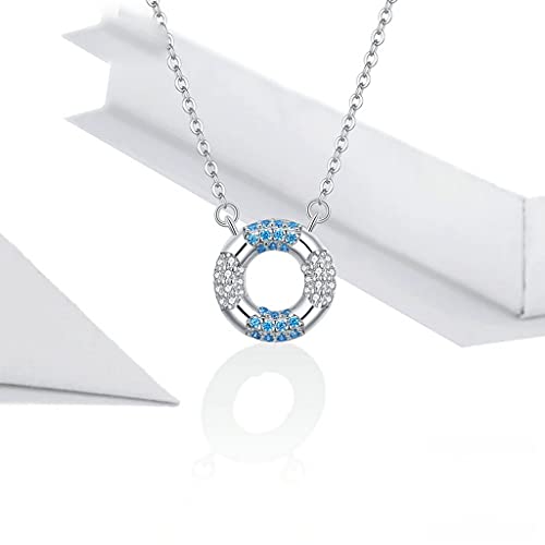 PAHALA 925 Sterling Silver Blue Swimming Ring Circle Charm Sport Crystals Pendant Necklace