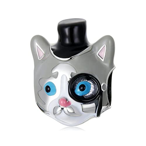 PAHALA 925 Sterling Silver Enamel Cartoon Cute Magician Short Hair Cat Charm Bead