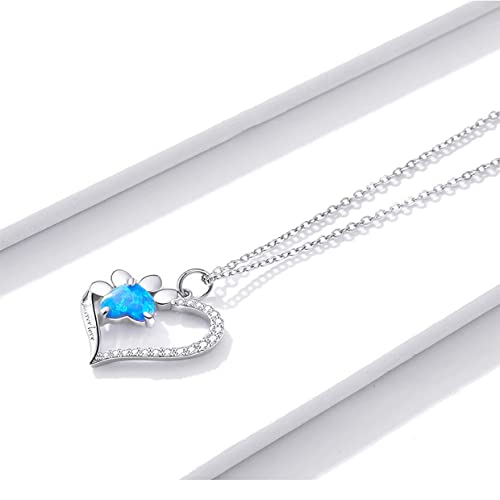 PAHALA 925 Sterling Silver Heart Trace Blue Zircon Paw Dazzling Chain Necklace Pendant Wedding Necklace
