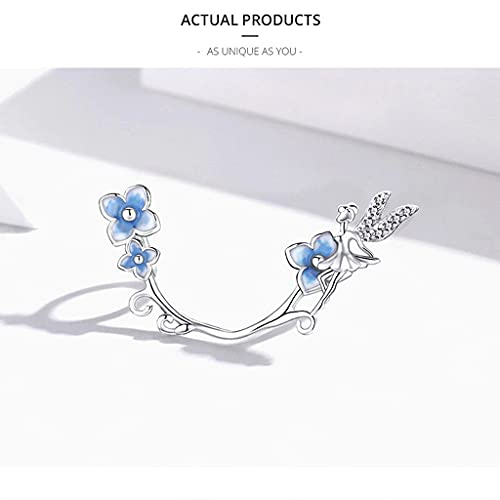 PAHALA 925 Strling Silver Blue Flower Fairy Hope Pendant Charm Bead