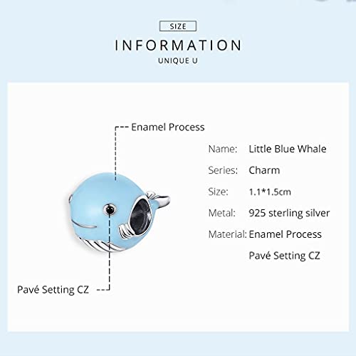 PAHALA 925 Strling Silver Blue Enamel Whale Beads Ocean Animal Charm Bead