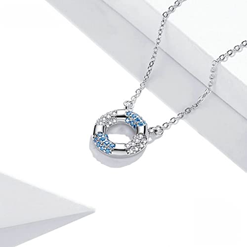 PAHALA 925 Sterling Silver Blue Swimming Ring Circle Charm Sport Crystals Pendant Necklace