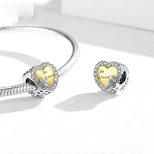 PAHALA 925 Sterling Silver Golden Heart Rose Love Wing Pink Crystal My Sunshine Mom Charm Bead