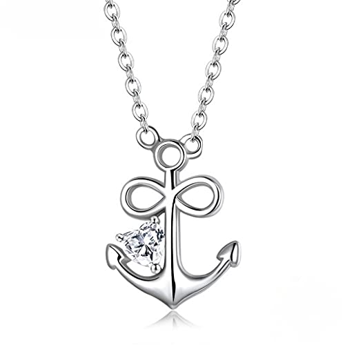 PAHALA 925 Sterling Silver Loyal Love Crystals Anchor Necklace Pendant Wedding Necklace