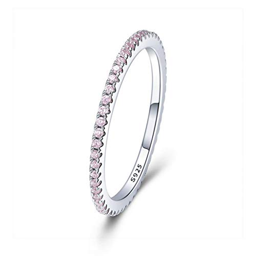 PAHALA 925 Sterling Silver Circle with Pink Crystals Cubic Zirconia Vintage Wedding Engagement Band Ring