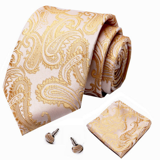 PAHALA Mens Silk Jacquard Woven Necktie Cufflinks Pocket Square Set Box