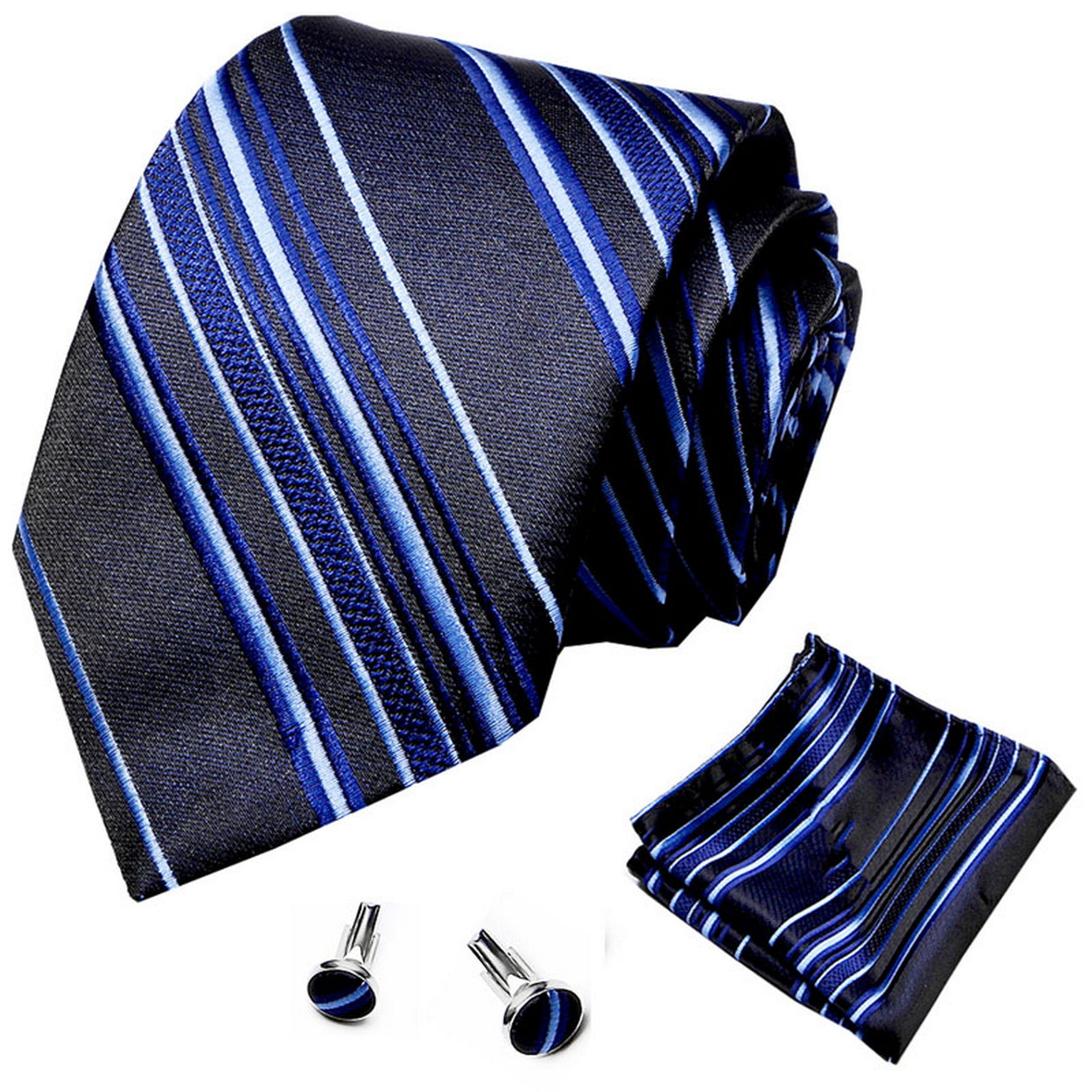 PAHALA Mens Silk Jacquard Woven Necktie Cufflinks Pocket Square Set Box