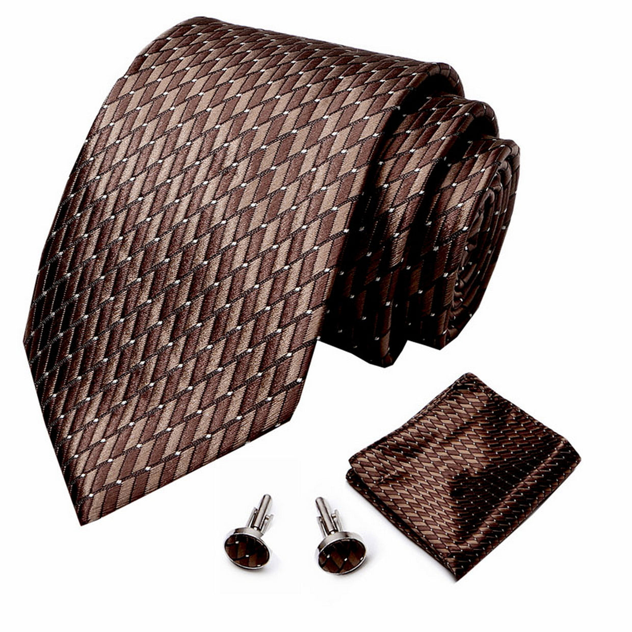 PAHALA Mens Silk Jacquard Woven Necktie Cufflinks Pocket Square Set Box