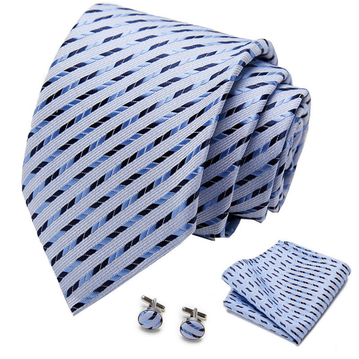 PAHALA Mens Silk Jacquard Woven Necktie Cufflinks Pocket Square Set Box