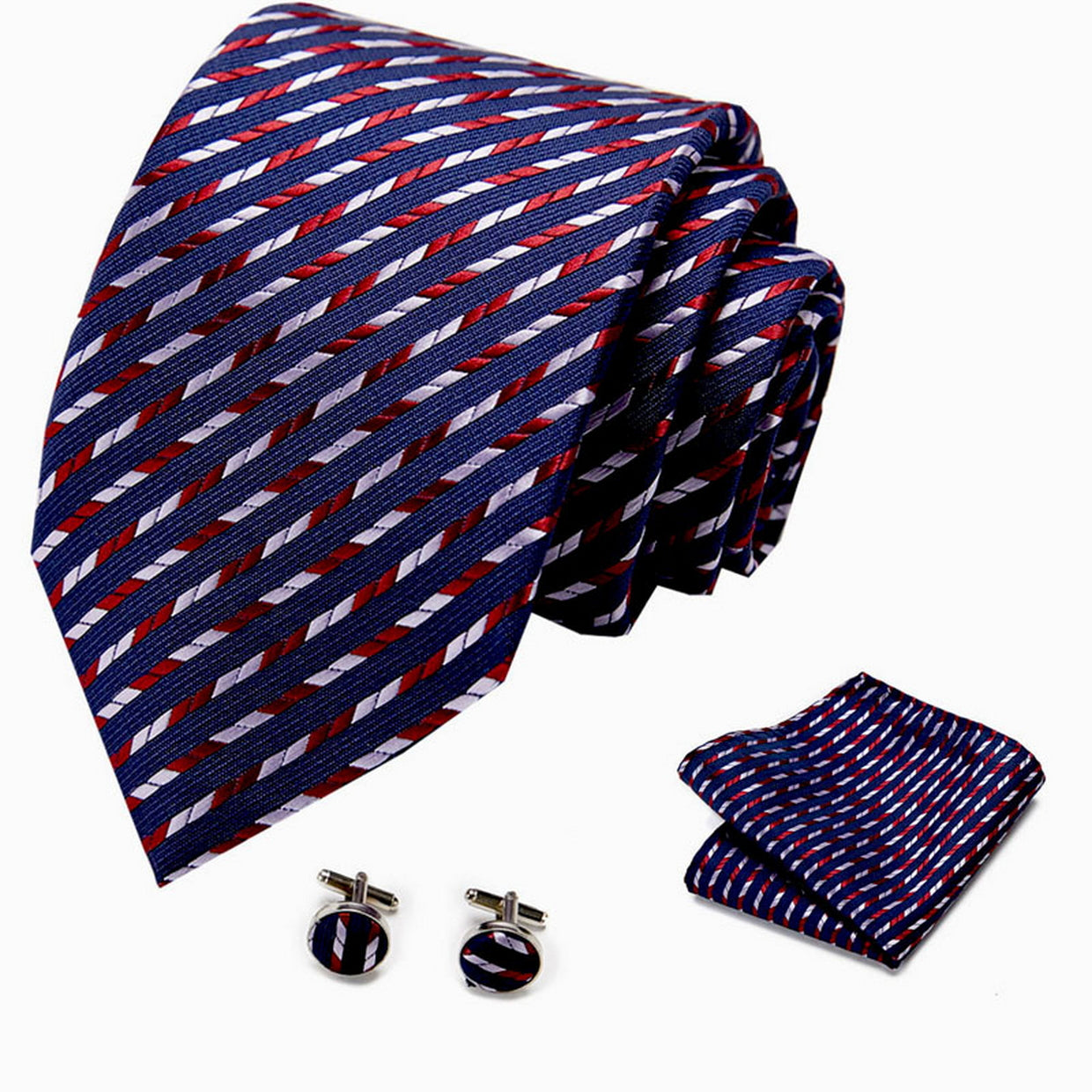 PAHALA Mens Silk Jacquard Woven Necktie Cufflinks Pocket Square Set Box