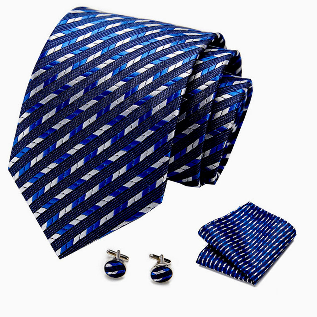 PAHALA Mens Silk Jacquard Woven Necktie Cufflinks Pocket Square Set Box