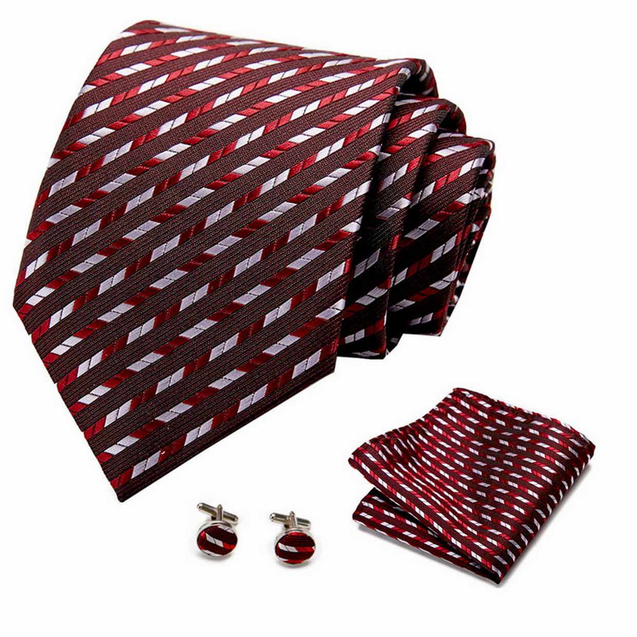 PAHALA Mens Silk Jacquard Woven Necktie Cufflinks Pocket Square Set Box