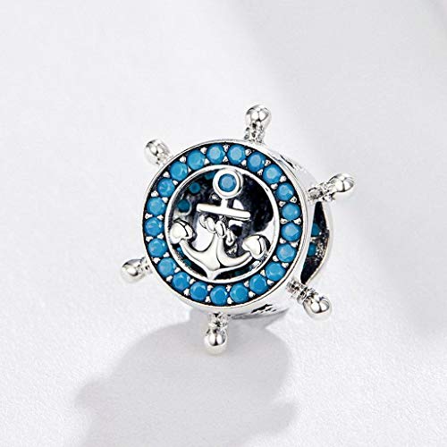 PAHALA 925 Strling Silver Blue Crystals Anchor Charms Fit Bracelets Necklace PAHALACC1200