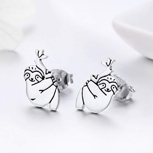 PAHALA 925 Sterling Silver Lovely Sloth Samll Stud Earrings