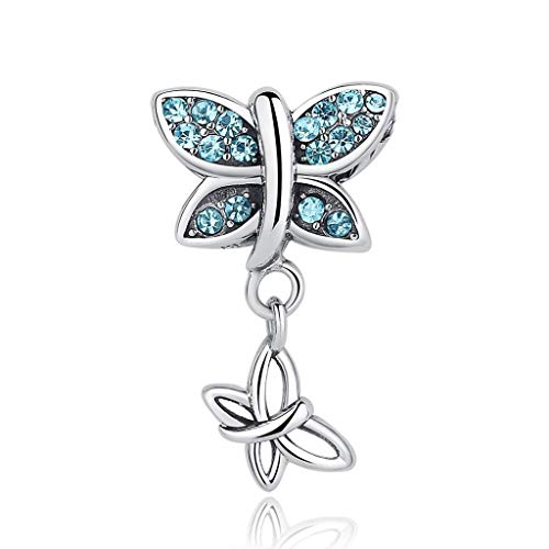 PAHALA 925 Strling Silver Blue Butterfly Bead with Crystals Charm Bead