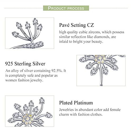 PAHALA 925 Sterling Silver Blooming Dandelion Love With Crystals Stud Earrings