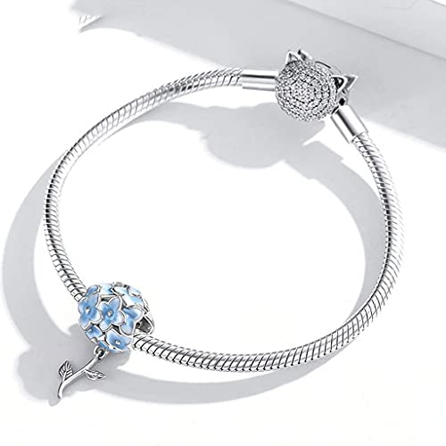 PAHALA 925 Strling Silver Blue Hydrangeas Pendant Charm Bead