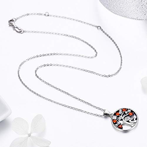 PAHALA 925 Sterling Silver Red Crystal Tree Pendant Necklace