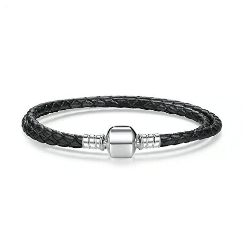 PAHALA 925 Sterling Silver Long 4 Colors Braided Leather Chain Snake Clasp