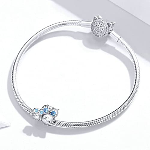 PAHALA 925 Sterling Silver Blue Crystal Owl Mom and Baby Charm Bead