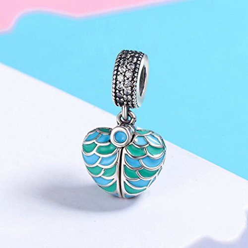 PAHALA 925 Sterling Silver Forever Love Blue Green Enamel Crystals Pendant Charm Bead