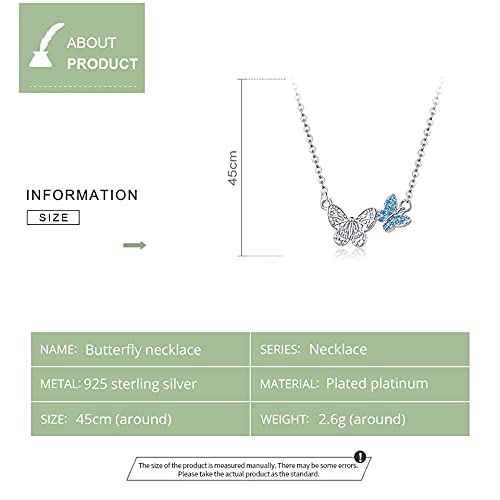 PAHALA 925 Sterling Silver Flying Butterfly Blue Crystals Pendant Wedding Necklace