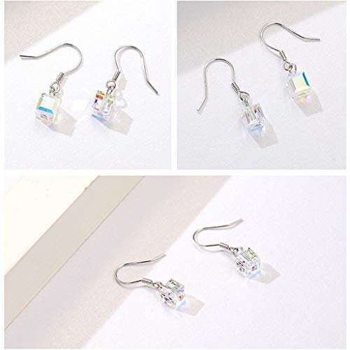 PAHALA 925 Sterling Silver Transparent Square Geometric Black Crystals Earrings