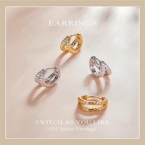 PAHALA 925 Sterling Silver Modern Stylish Zircon Crystal Double Hoop Earrings