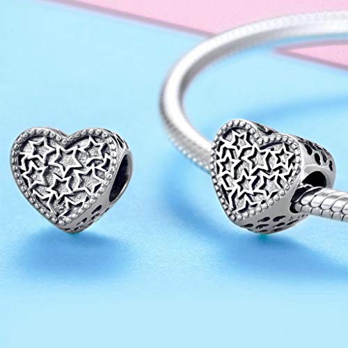 PAHALA 925 Strling Silver Heart Shape Star Charms