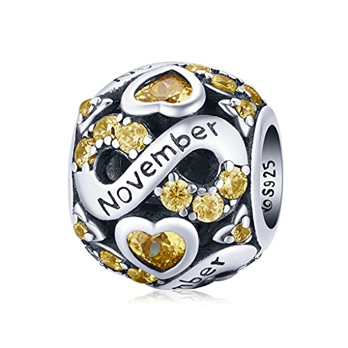 PAHALA 925 Sterling Silver Multiple Crystal Color Infinite Love Month Charm Bead (November)