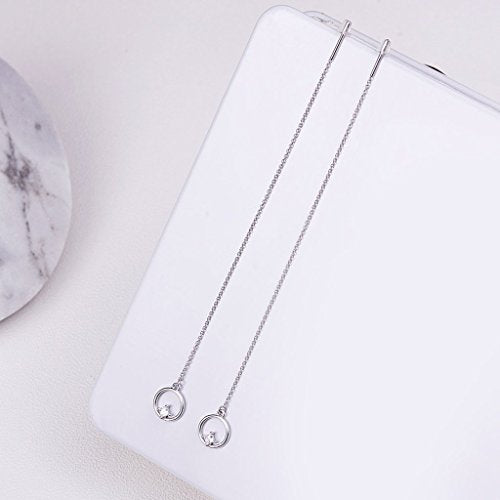 PAHALA 925 Sterling Silver Long Tassel Circle Party Wedding Pendant Earring