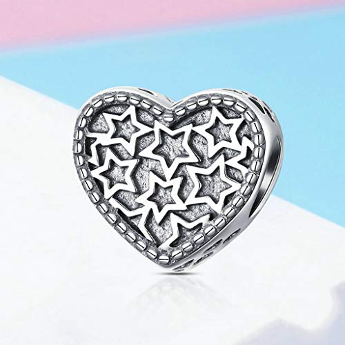PAHALA 925 Strling Silver Heart Shape Star Charms