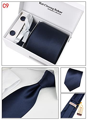 PAHALA Mens Fashion Necktie Cufflinks Tie Bar Pocket Square Set Box