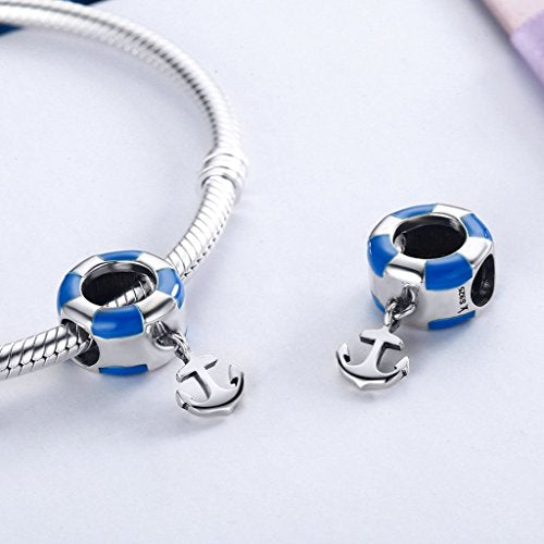 PAHALA 925 Strling Silver Ocean Lifeboy Navy Anchor Charms Fit Bracelets Necklace