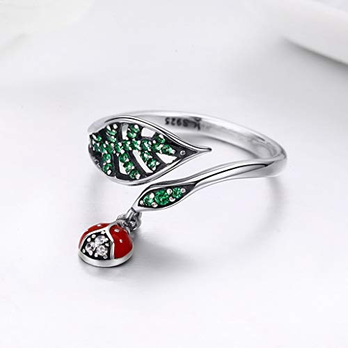 PAHALA 925 Strling Silver Resting Ladybug Dangle in Tree Finger Weeding Party Ring