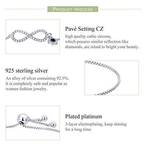 PAHALA 925 Sterling Silver Luminous Infinity Crystals Chain Link Bracelet