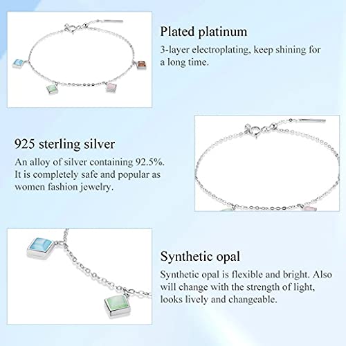 PAHALA 925 Sterling Geometric Opal Smooth Cat Eyes Stone Adjustable Chain Snake Clasp Bracelet