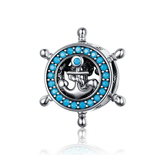 PAHALA 925 Strling Silver Blue Crystals Anchor Charms Fit Bracelets Necklace PAHALACC1200