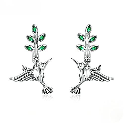 PAHALA 925 Sterling Silver Cute Hummingbirds Greetings Bird Crystals Stud Earrings