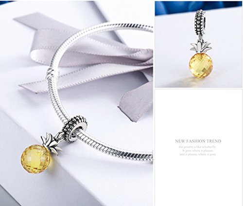 PAHALA 925 Strling Silver Pineapple with Yellow Crystal Pendant Charm Bead