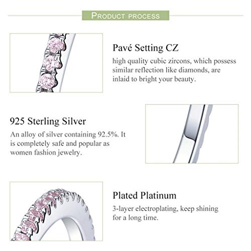 PAHALA 925 Sterling Silver Circle with Pink Crystals Cubic Zirconia Vintage Wedding Engagement Band Ring